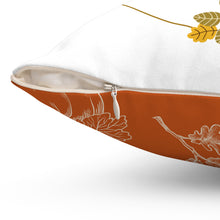 Hello Autumn Square Pillow with Fall leaves and Pumpkins