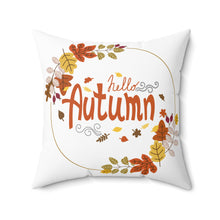 Hello Autumn Square Pillow with Fall leaves and Pumpkins