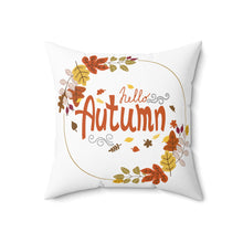 Hello Autumn Square Pillow with Fall leaves and Pumpkins