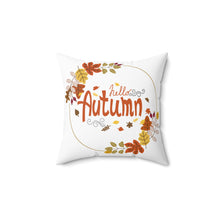 Hello Autumn Square Pillow with Fall leaves and Pumpkins