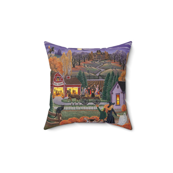 Americana Halloween Fair Oil Painting Pillow