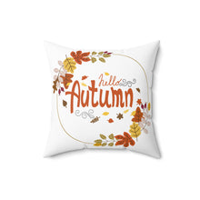 Hello Autumn Square Pillow with Fall leaves and Pumpkins